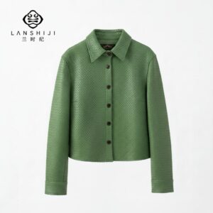 Woven Sheepskin Jacket in Green | 绿编制羊皮外套