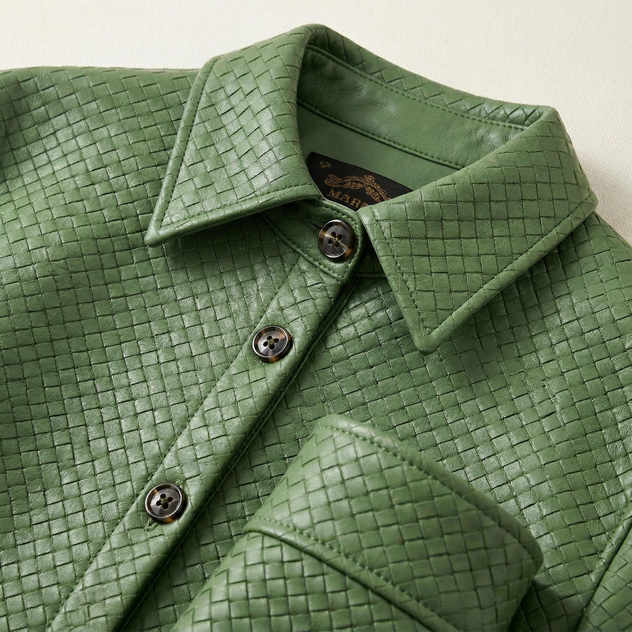 Woven Sheepskin Jacket in Green | 绿编制羊皮外套 - Image 3