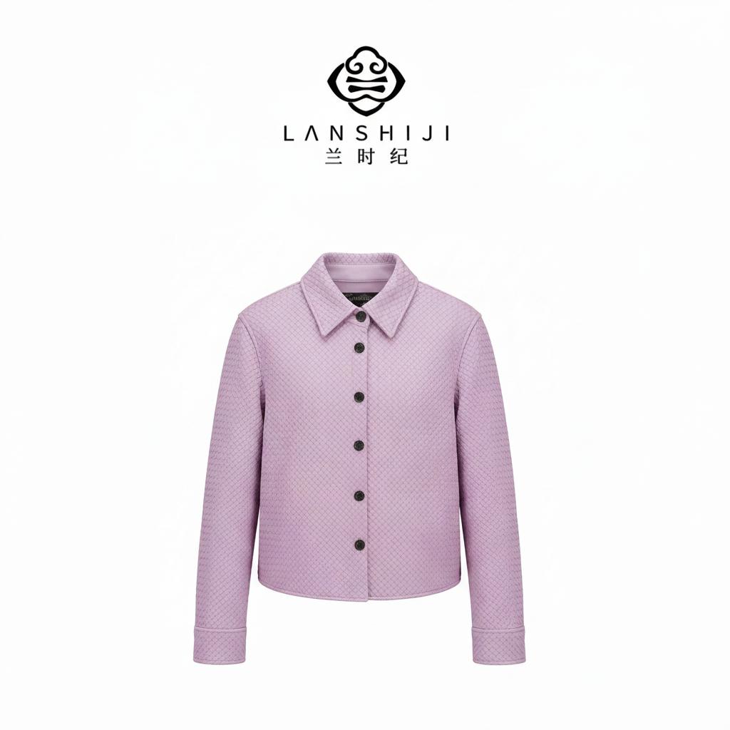 Woven Sheepskin Jacket in pink | 粉编制羊皮外套