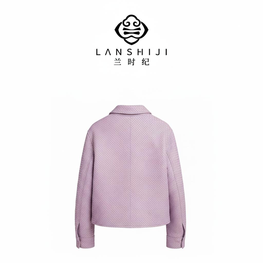 Woven Sheepskin Jacket in pink | 粉编制羊皮外套 - Image 2