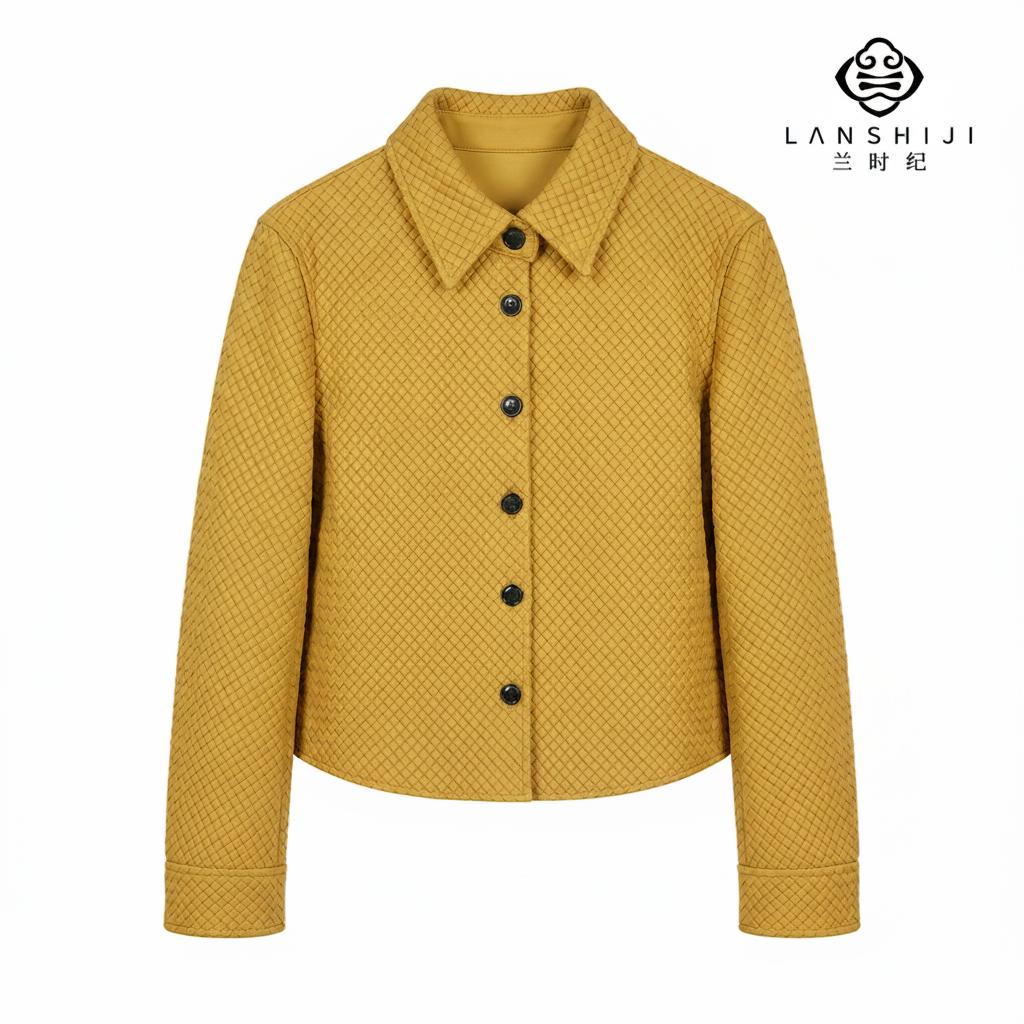 Woven Sheepskin Jacket in Yellow | 黄编制羊皮外套