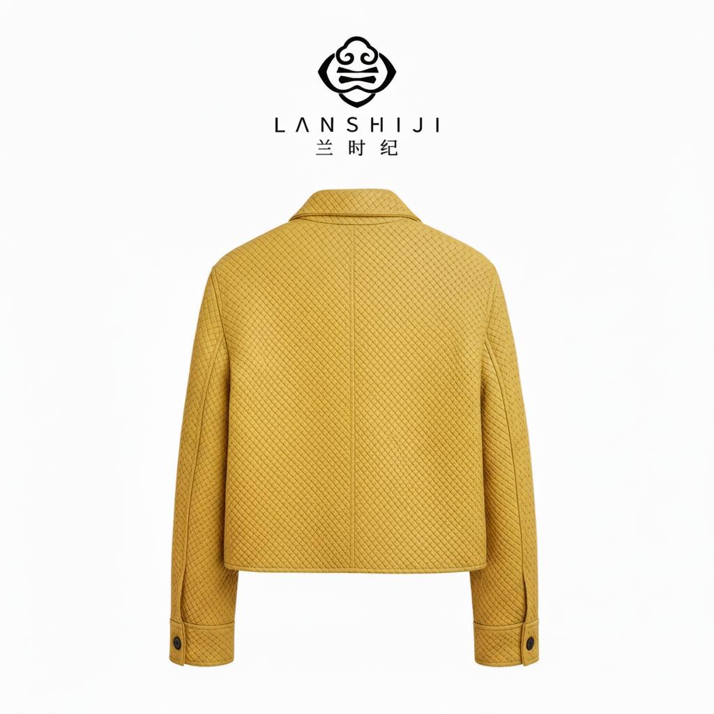Woven Sheepskin Jacket in Yellow | 黄编制羊皮外套 - Image 3
