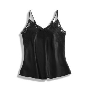 Lace Acetate Cami Top - Black V-Neck Spaghetti Strap Sleeveless Summer Top for Women