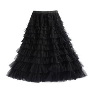 Ostrich Feather Tulle Tiered Skirt (Black) | 鸵鸟毛网纱蛋糕黑裙