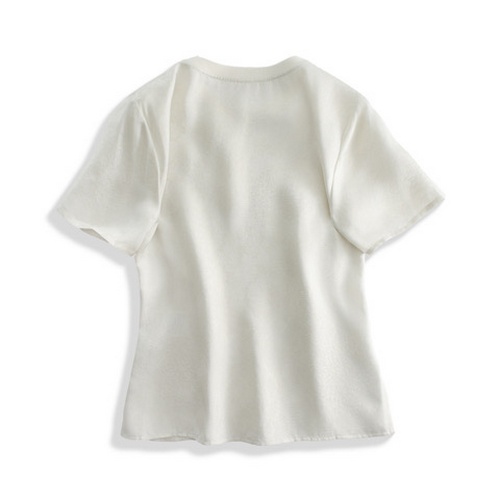Gold-Woven Mulberry Silk T-Shirt for Women Soft Luxurious Fabric Perfect for Casual Wear Available in White - Image 2