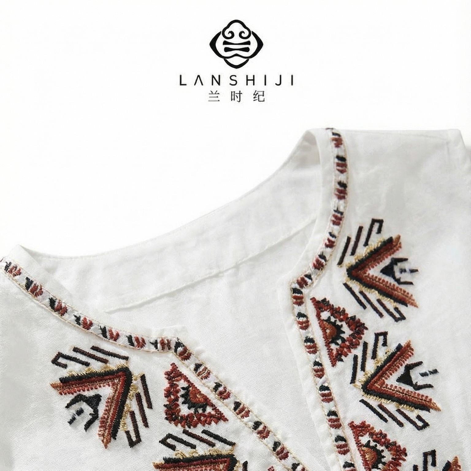 Hand-Beaded Embroidered Loose-Fit Sleeveless Ramie Tank Top in white | 钉珠绣花宽松无袖苎麻背心 - Image 2