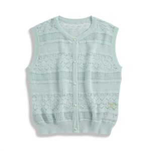 Washi Yarn Plant Fiber Openwork Knit Top（Sky Blue） | /兰时纪 日本进口和纸纱植物纤维 镂空针织衫