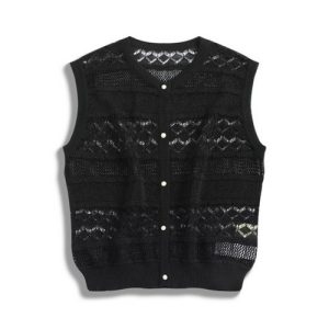 Washi Yarn Plant Fiber Openwork Knit Top （black） | /兰时纪 日本进口和纸纱植物纤维 镂空针织衫