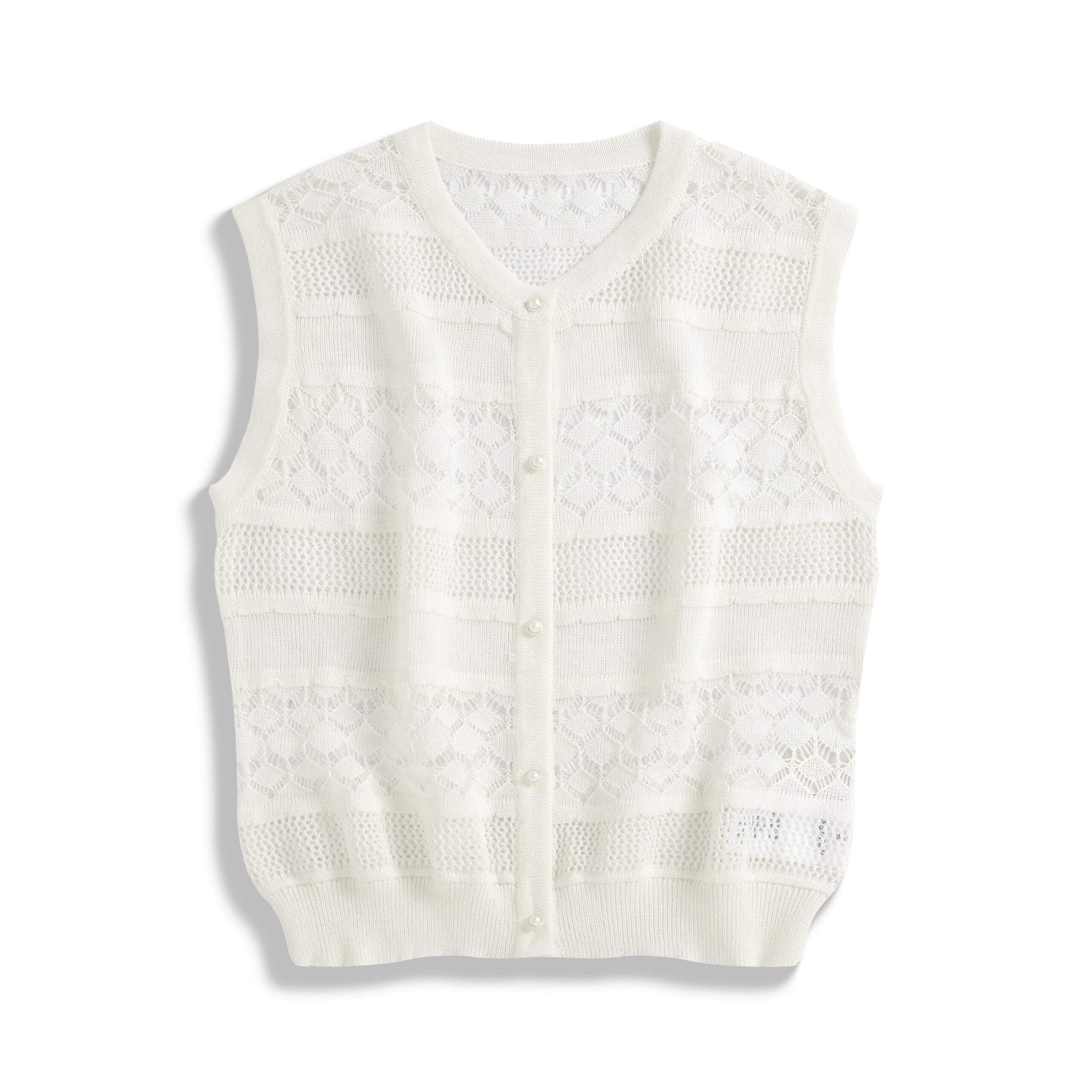Washi Yarn Plant Fiber Openwork Knit Top （white） | /兰时纪 日本进口和纸纱植物纤维 镂空针织衫