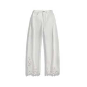 High-End Custom-Made White Cutout Embroidered Jeans for Women Fashionable Denim Trousers
