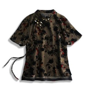 Juliet's Dream Chinese-Style T-Shirt with Floral Embroidery and Drawstring Detail