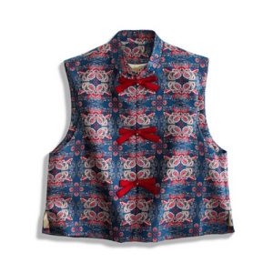 Shu Brocade Bow Vest - Traditional Chinese Style Vest with Butterfly Knot Des...