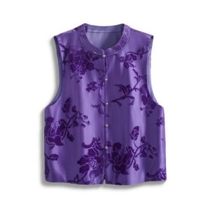 Purple Butterfly Missing Flowers Zhang Velvet Vest for Women Elegant and Comf...