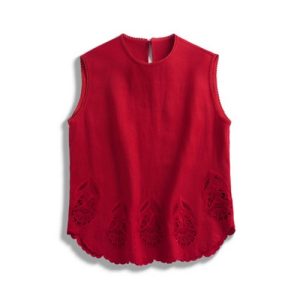 Linen Embroidery Tank Top in red | 麻料刺绣背心