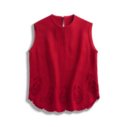 Linen Embroidery Tank Top in red | 麻料刺绣背心