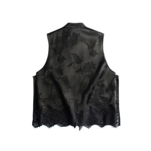 Alternative view of Guanle Crepe Beaded Vest - Black Silk Special Crepe with Gold Embroidery and ...