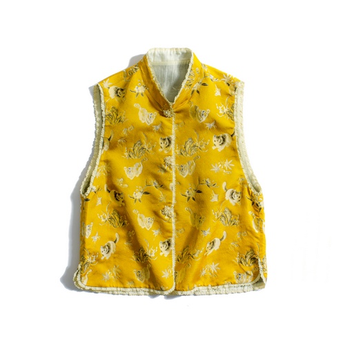 Cat's Diary Song Brocade Vest - Yellow Brocade Vest for Women, Elegant and Co...