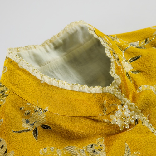 Cat's Diary Song Brocade Vest - Yellow Brocade Vest for Women, Elegant and Co... - Image 5