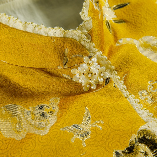 Cat's Diary Song Brocade Vest - Yellow Brocade Vest for Women, Elegant and Co... - Image 6