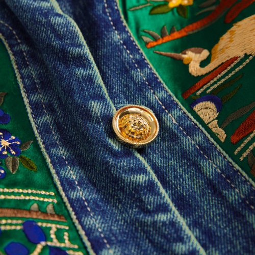 Zen Oriental Embroidery Vest - Green Denim with Traditional Chinese Motifs Go... - Image 6