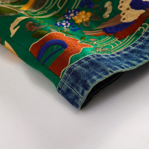 Zen Oriental Embroidery Vest - Green Denim with Traditional Chinese Motifs Go... - Image 7