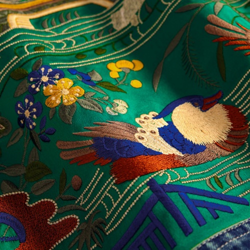 Zen Oriental Embroidery Vest - Green Denim with Traditional Chinese Motifs Go... - Image 10