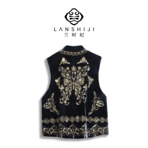 Alternative view of Luxury Butterfly Silk Velvet Sequin Embroidery Vest Heavy Craft Traditional D...