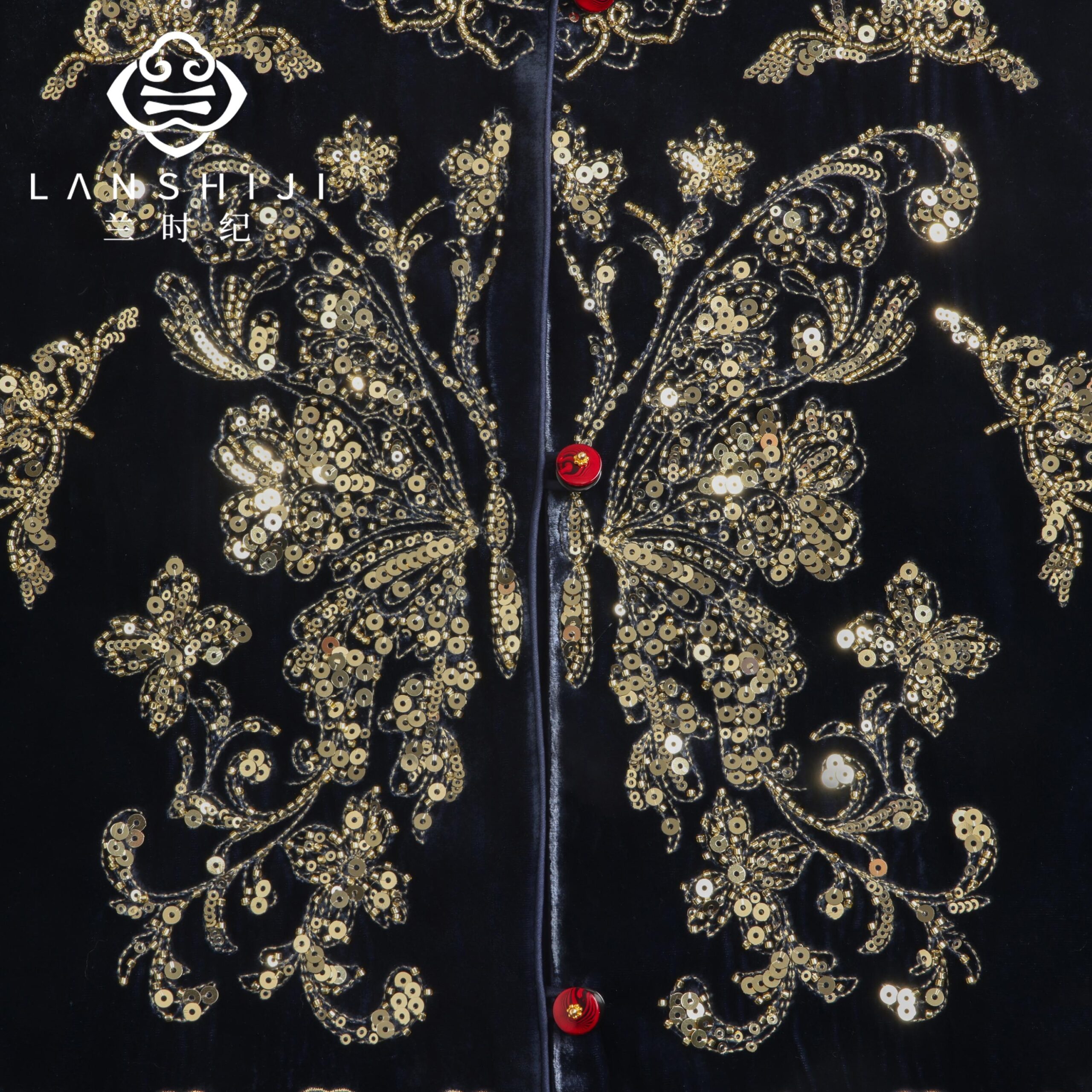 Luxury Butterfly Silk Velvet Sequin Embroidery Vest Heavy Craft Traditional D... - Image 4