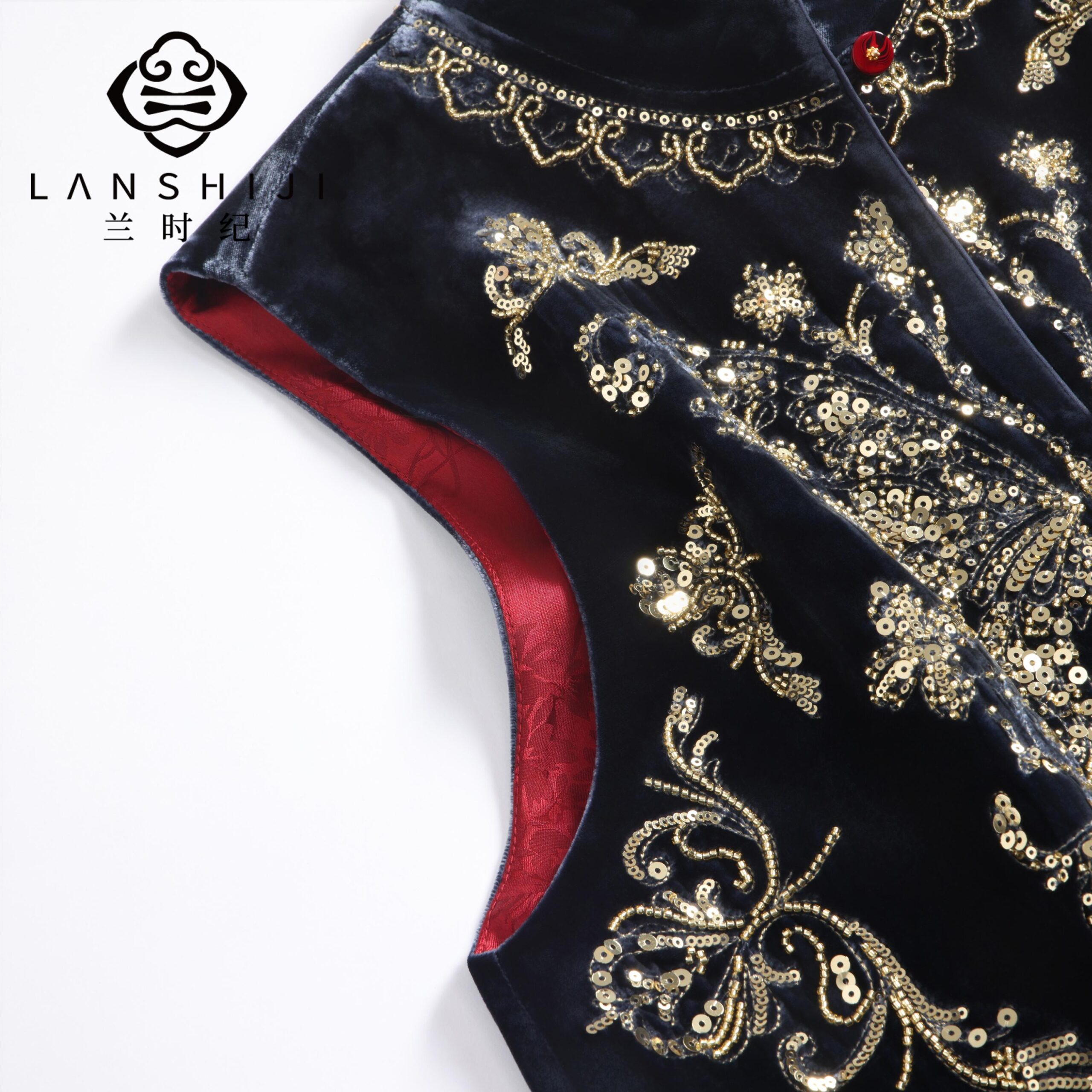 Luxury Butterfly Silk Velvet Sequin Embroidery Vest Heavy Craft Traditional D... - Image 5