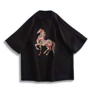 Dunhuang Colored Horse Embroidery T-Shirt | Unisex Fit