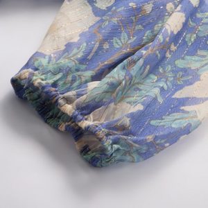 Alternative view of Blue Gold Thread Ruffled Top | 蓝色金丝荷叶上衣