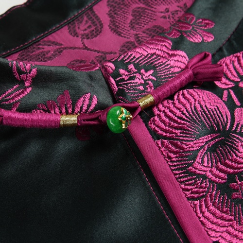 Genuine Silk Vintage Satin Short Qipao Cheongsam with Floral Embroidery and E... - Image 4