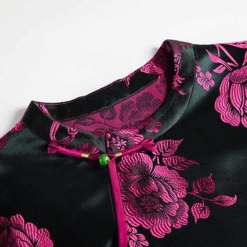 Genuine Silk Vintage Satin Short Qipao Cheongsam with Floral Embroidery and E... - Image 8