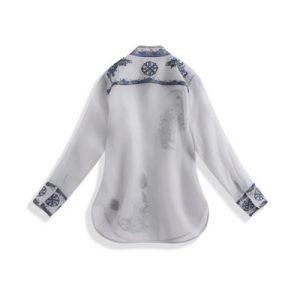 Alternative view of Light Slate Blue Embroidered Organza Shirt with Elegant Floral Design and Long Sleeves