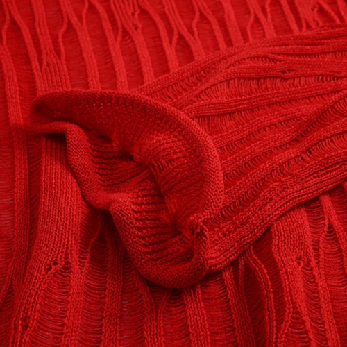 Red Summer Capsule Asymmetrical Ramie & Lenzing Lyocell Knitted Top for Women - Image 6