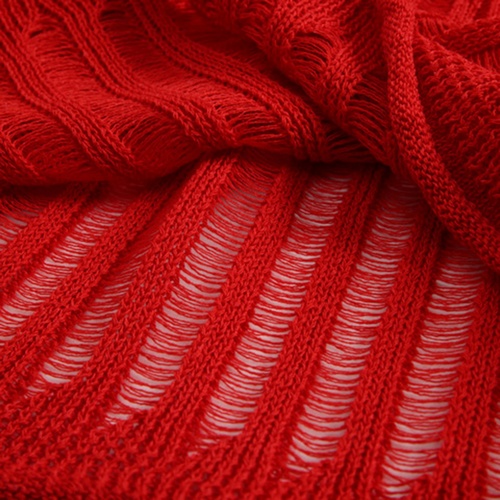 Red Summer Capsule Asymmetrical Ramie & Lenzing Lyocell Knitted Top for Women - Image 7