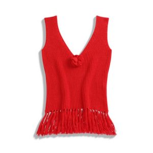 Bohemian Vintage V-neck Floral Fringe Knitted Camisole for Women Elegant and Stylish in Khaki