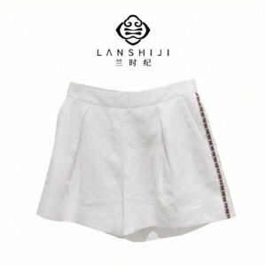 Alternative view of Hand-Beaded Embroidered Loose-Fit Shorts for Women (White / Blue/ Black) | 钉珠绣花宽松无袖苎麻短裤
