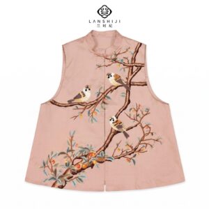 Alternative view of 粉/蓝色双宫树鸟绣 Pink/Blue Tree & Bird Embroidery Vest