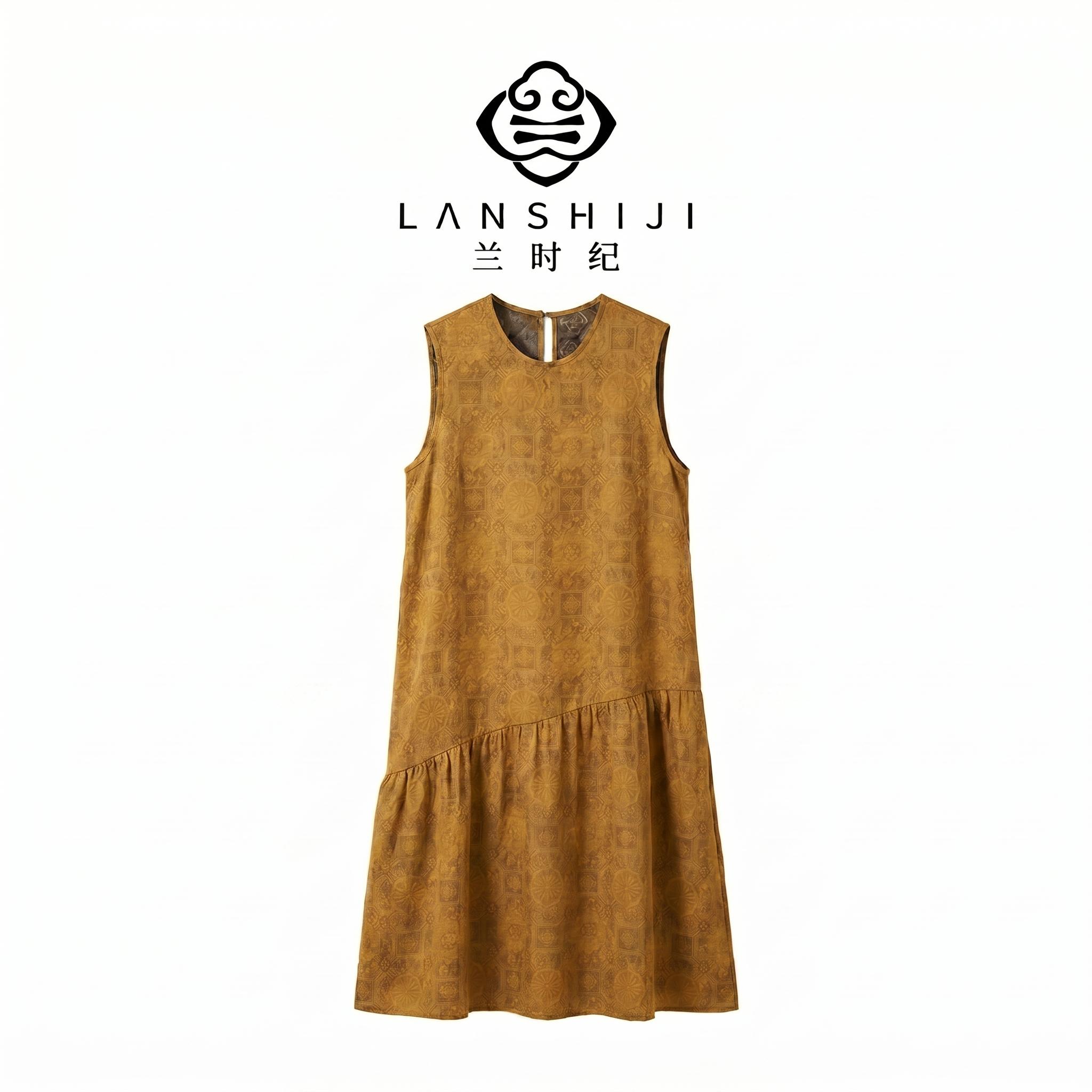 上久楷五彩霞锦香云纱连衣裙(黄) Shang jiu kai multicolored brocade Xiang yun sha dress