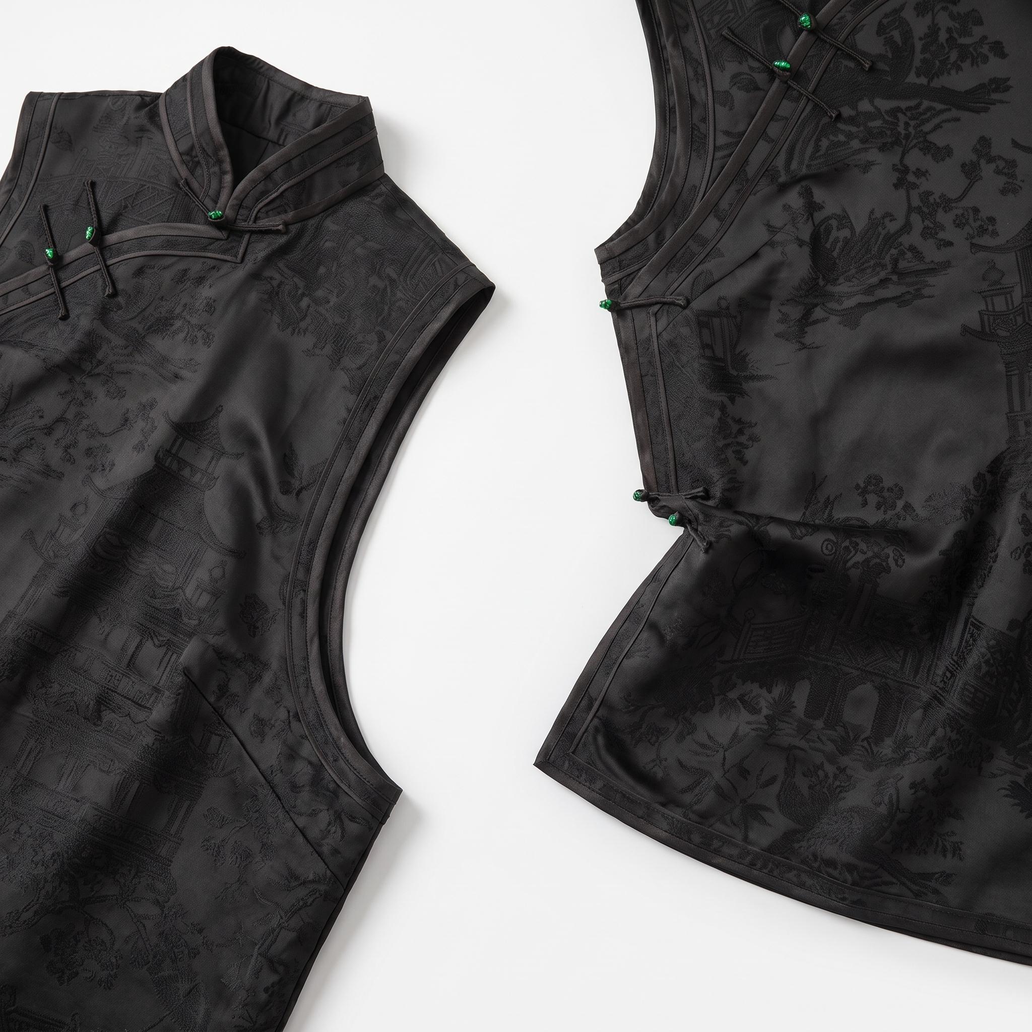 本色绣偏襟马甲 Natural Embroidered Wrap Vest - Image 4