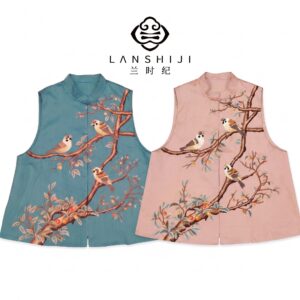 粉/蓝色双宫树鸟绣 Pink/Blue Tree & Bird Embroidery Vest