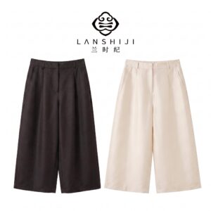 白色/黑色丝毛阔腿八分裤 White/Black Silk-Wool Cropped Wide-Leg Pants