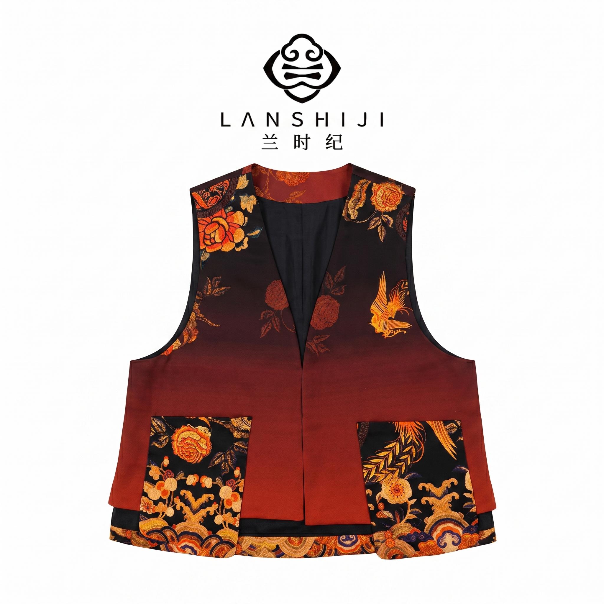 香云纱65姆米玫瑰凤吊带马甲 65 Momme Xiangyunsha Rose Phoenix Vest