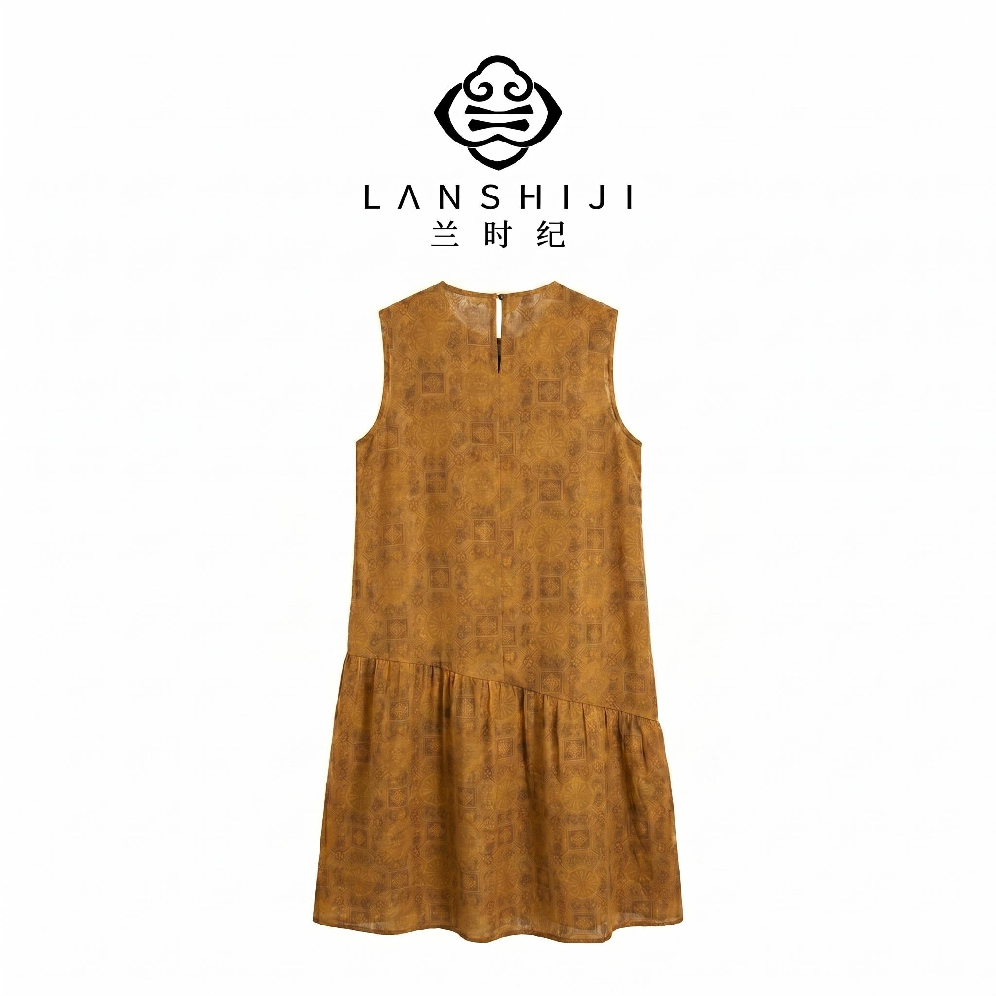上久楷五彩霞锦香云纱连衣裙(黄) Shang jiu kai multicolored brocade Xiang yun sha dress - Image 2