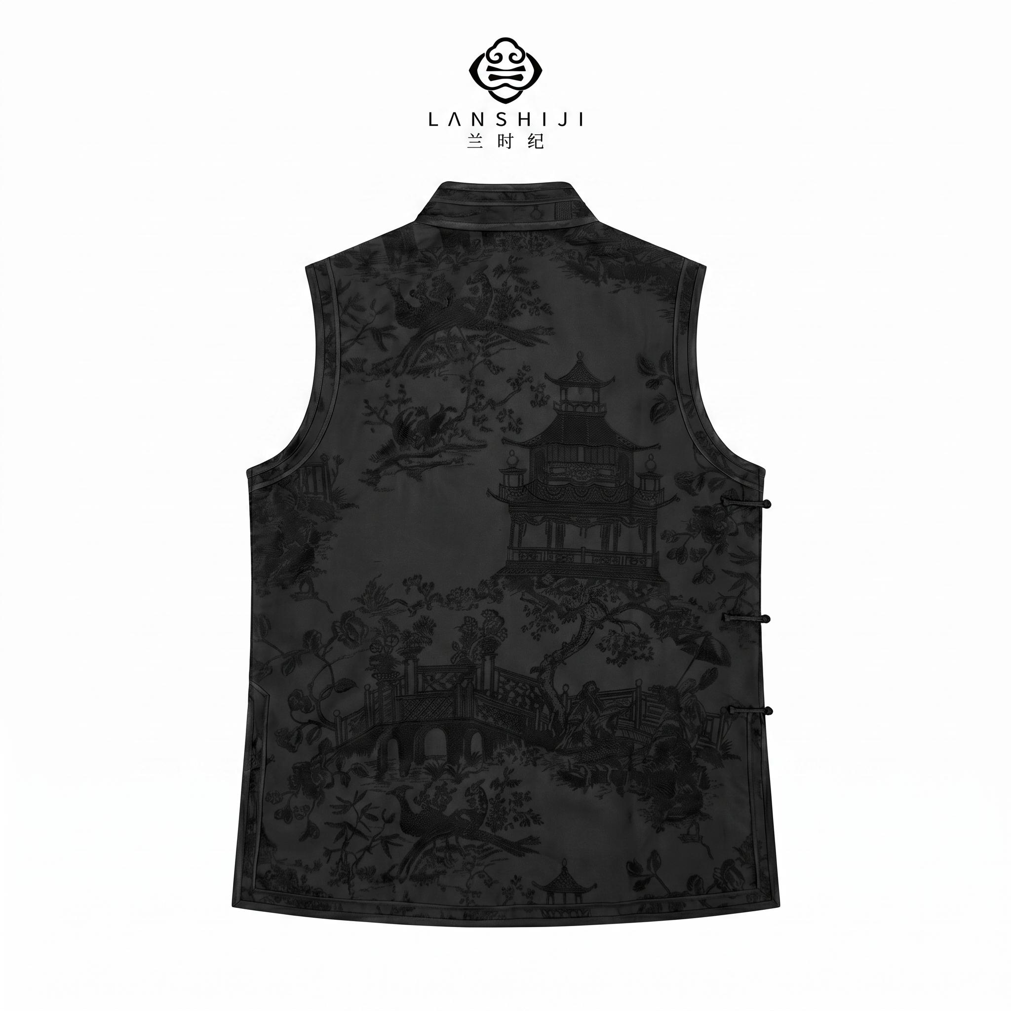 本色绣偏襟马甲 Natural Embroidered Wrap Vest - Image 2