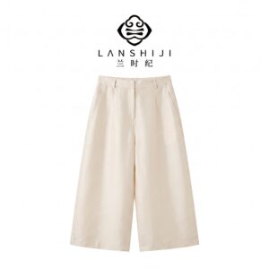 Alternative view of 白色/黑色丝毛阔腿八分裤 White/Black Silk-Wool Cropped Wide-Leg Pants