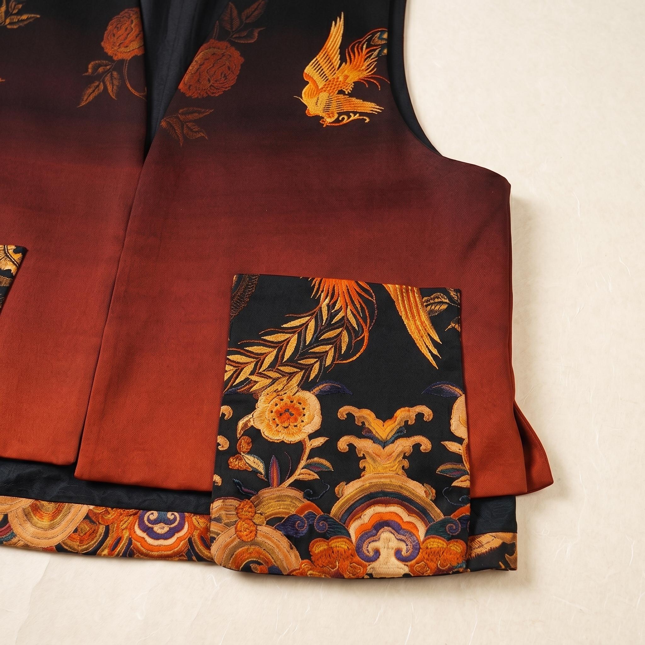 香云纱65姆米玫瑰凤吊带马甲 65 Momme Xiangyunsha Rose Phoenix Vest - Image 3