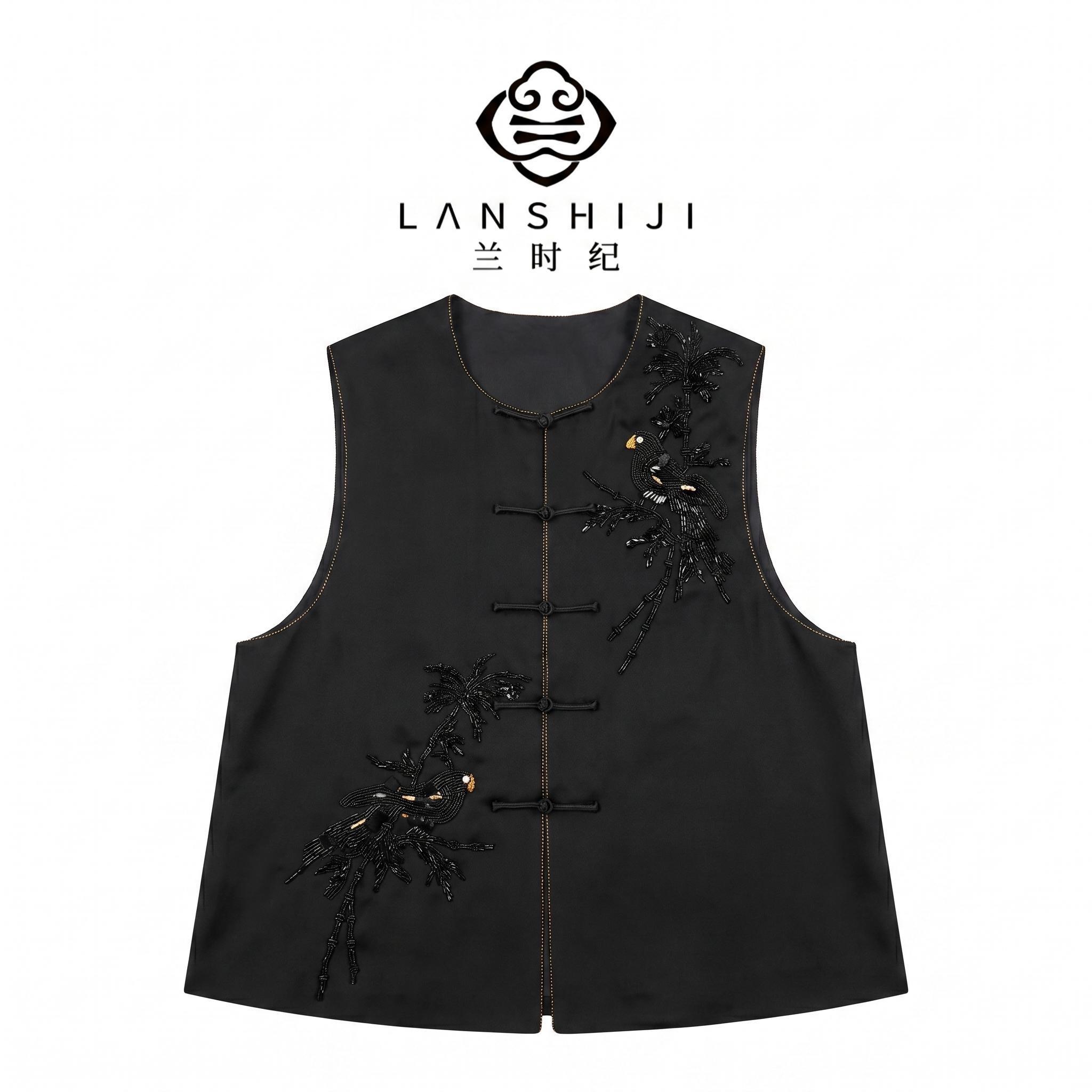 黑/白色欧根纱串珠背心 Black/White Organza Beaded Vest - Image 4