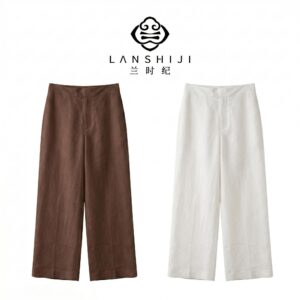 白色/咖色RL亚麻裤 White/Brown RL linen pants